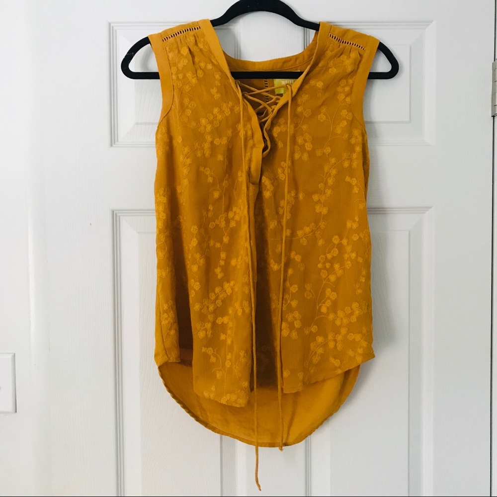 Mustard Yellow Lace Up Top